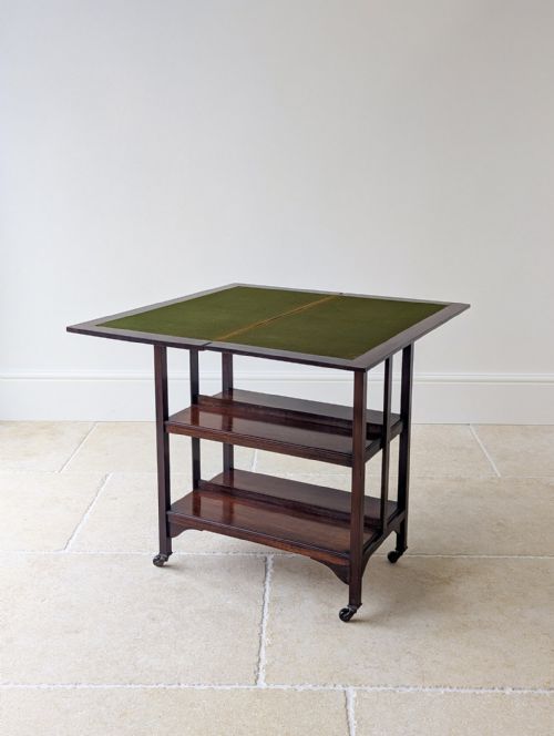 ANTIQUE MAHOGANY CARD TABLE WITH BOOKSHELF BASE C1920 - ADDITIONAL PHOTO 1