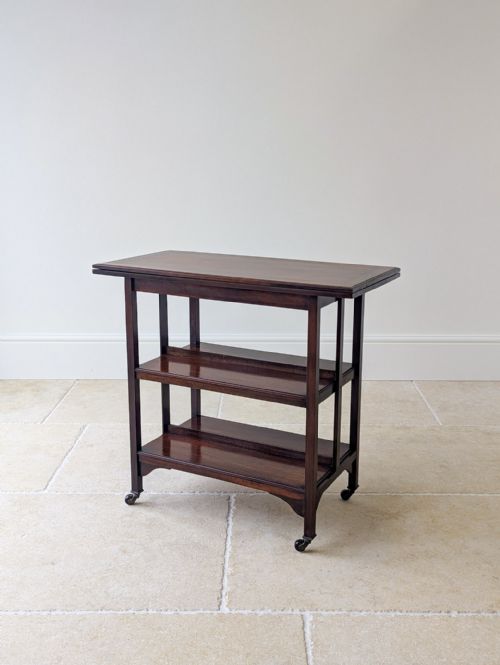 ANTIQUE MAHOGANY CARD TABLE WITH BOOKSHELF BASE C1920 - ADDITIONAL PHOTO 3