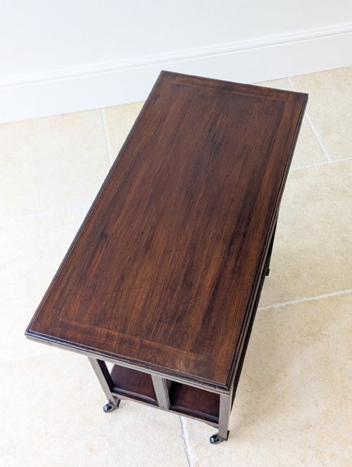 ANTIQUE MAHOGANY CARD TABLE WITH BOOKSHELF BASE C1920 - ADDITIONAL PHOTO 4