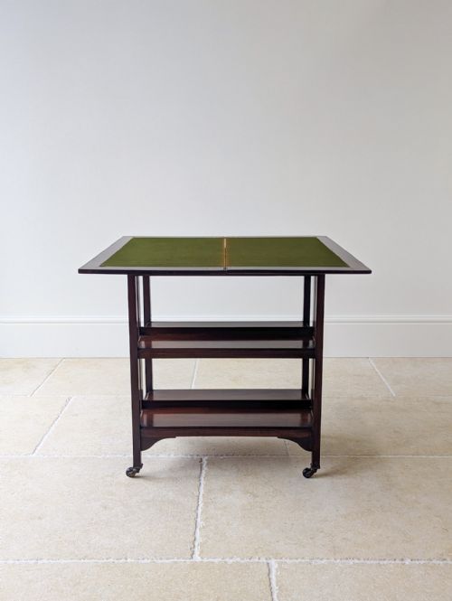 ANTIQUE MAHOGANY CARD TABLE WITH BOOKSHELF BASE C1920 - ADDITIONAL PHOTO 5