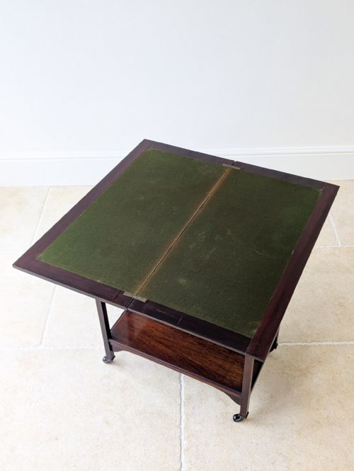 ANTIQUE MAHOGANY CARD TABLE WITH BOOKSHELF BASE C1920 - ADDITIONAL PHOTO 7