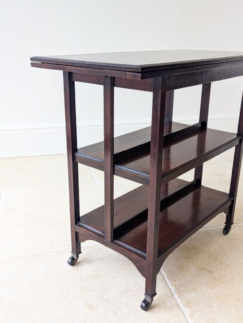 ANTIQUE MAHOGANY CARD TABLE WITH BOOKSHELF BASE C1920 - ADDITIONAL PHOTO 8