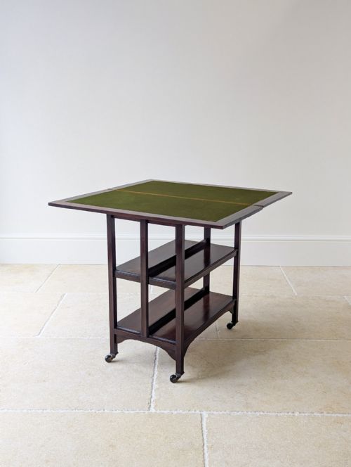 ANTIQUE MAHOGANY CARD TABLE WITH BOOKSHELF BASE C1920 - ADDITIONAL PHOTO 10