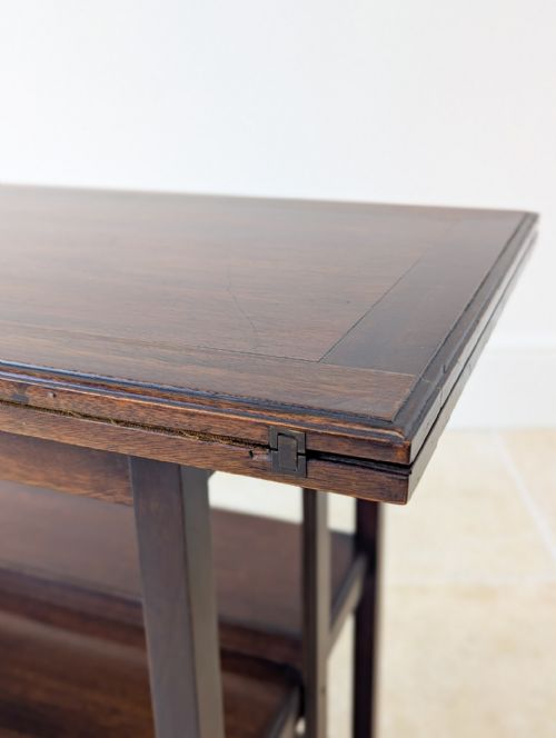 ANTIQUE MAHOGANY CARD TABLE WITH BOOKSHELF BASE C1920 - ADDITIONAL PHOTO 14
