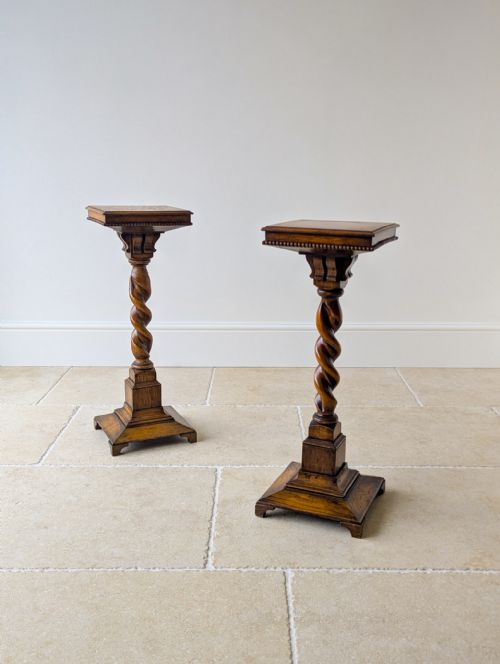 Antique Late Victorian Pair of Oak Torchères C.1890