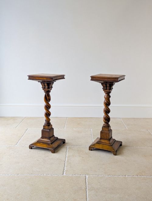 fig 1. Antique Late Victorian Pair of Oak Torchères c.1890