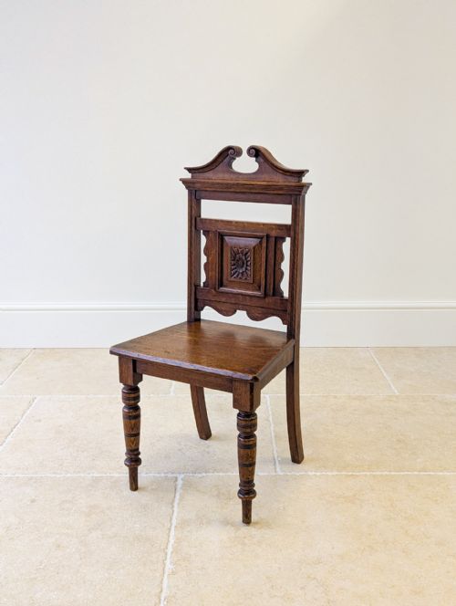 ANTIQUE VICTORIAN OAK HALL CHAIR C1890