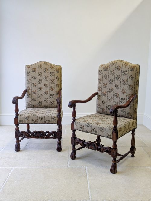 PAIR OF ANTIQUE VICTORIAN WALNUT OPEN ARMCHAIRS C1890