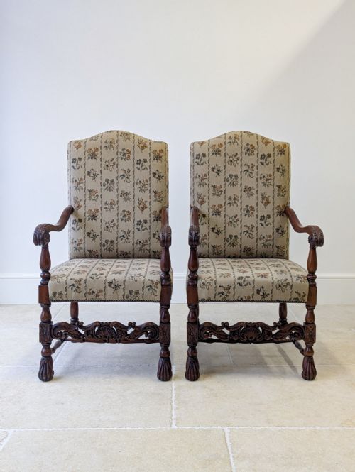 PAIR OF ANTIQUE VICTORIAN WALNUT OPEN ARMCHAIRS C1890 - ADDITIONAL PHOTO 1