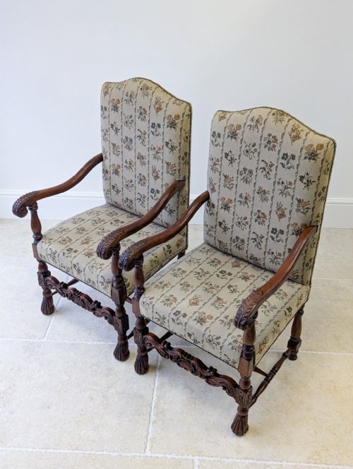 PAIR OF ANTIQUE VICTORIAN WALNUT OPEN ARMCHAIRS C1890 - ADDITIONAL PHOTO 2