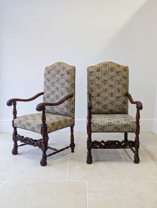 PAIR OF ANTIQUE VICTORIAN WALNUT OPEN ARMCHAIRS C1890 - ADDITIONAL PHOTO 4