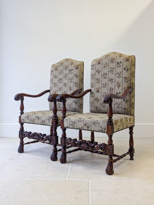 PAIR OF ANTIQUE VICTORIAN WALNUT OPEN ARMCHAIRS C1890 - ADDITIONAL PHOTO 6