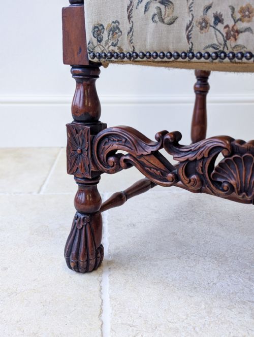 PAIR OF ANTIQUE VICTORIAN WALNUT OPEN ARMCHAIRS C1890 - ADDITIONAL PHOTO 7