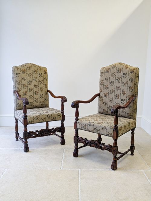 PAIR OF ANTIQUE VICTORIAN WALNUT OPEN ARMCHAIRS C1890 - ADDITIONAL PHOTO 8
