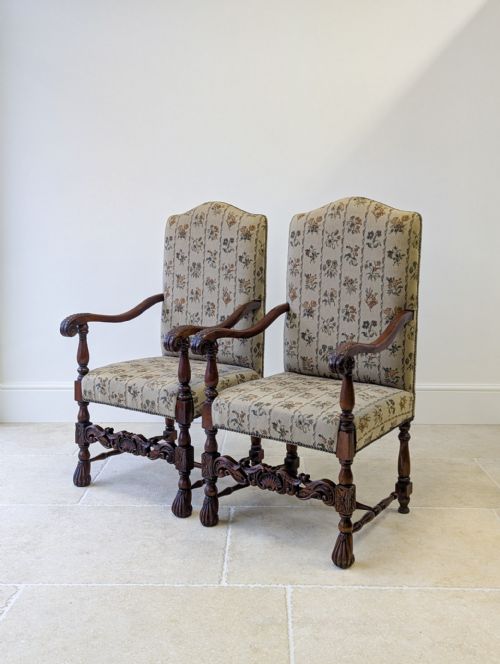 PAIR OF ANTIQUE VICTORIAN WALNUT OPEN ARMCHAIRS C1890 - ADDITIONAL PHOTO 10