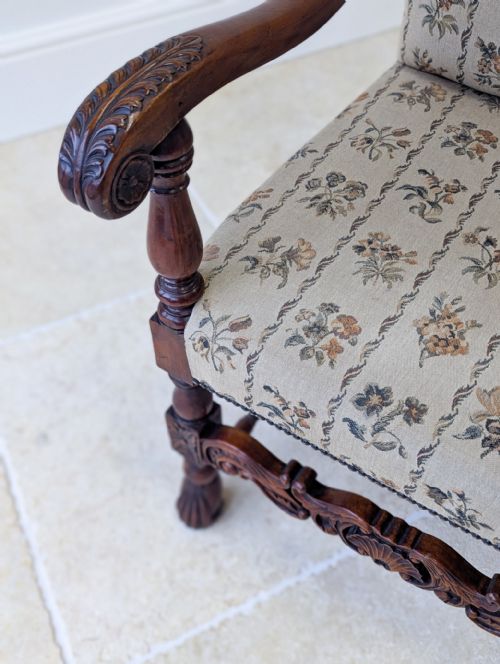 PAIR OF ANTIQUE VICTORIAN WALNUT OPEN ARMCHAIRS C1890 - ADDITIONAL PHOTO 11