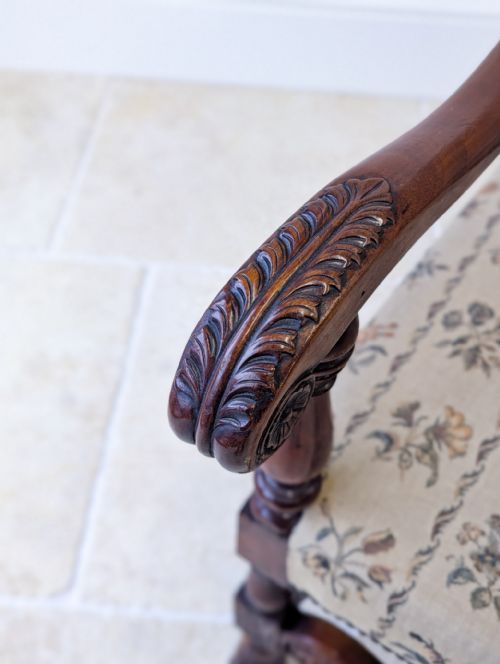 PAIR OF ANTIQUE VICTORIAN WALNUT OPEN ARMCHAIRS C1890 - ADDITIONAL PHOTO 13