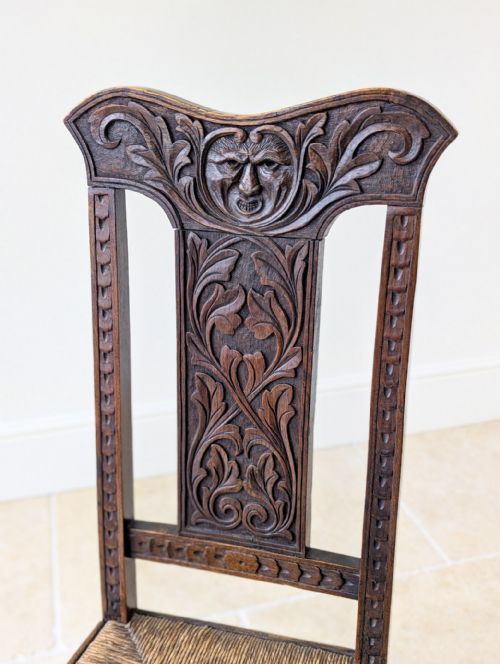 ANTIQUE VICTORIAN CARVED OAK GREEN MAN SIDE CHAIR C1890 - ADDITIONAL PHOTO 2
