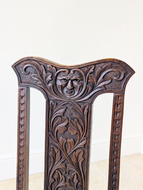ANTIQUE VICTORIAN CARVED OAK GREEN MAN SIDE CHAIR C1890 - ADDITIONAL PHOTO 6