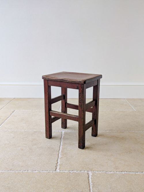 Antique Edwardian Painted Pine Country Stool C.1910