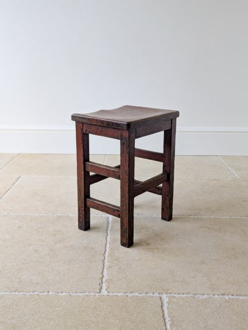 fig 1. Antique Edwardian Painted Pine Country Stool c.1910