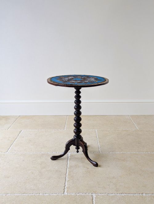 ANTIQUE WILLIAM IV ROSEWOOD BEADWORK TRIPOD WINE TABLE C1830