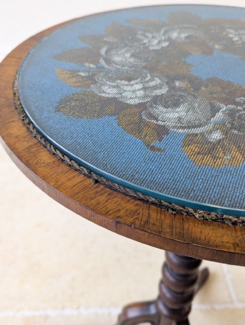 ANTIQUE WILLIAM IV ROSEWOOD BEADWORK TRIPOD WINE TABLE C1830 - ADDITIONAL PHOTO 8