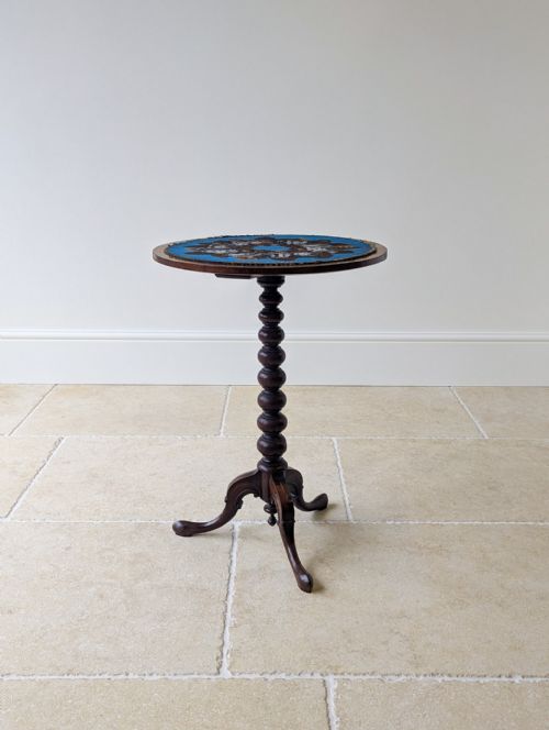 ANTIQUE WILLIAM IV ROSEWOOD BEADWORK TRIPOD WINE TABLE C1830 - ADDITIONAL PHOTO 11