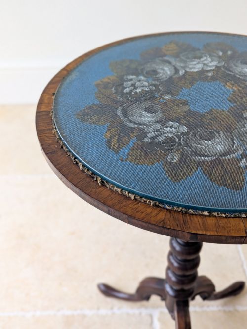 ANTIQUE WILLIAM IV ROSEWOOD BEADWORK TRIPOD WINE TABLE C1830 - ADDITIONAL PHOTO 12