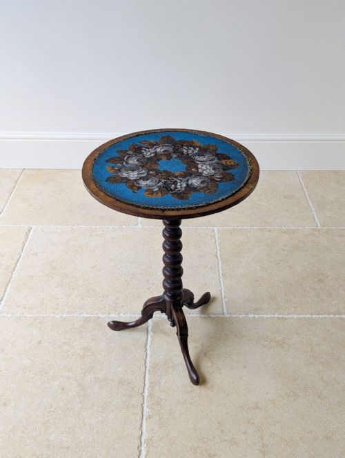 ANTIQUE WILLIAM IV ROSEWOOD BEADWORK TRIPOD WINE TABLE C1830 - ADDITIONAL PHOTO 14