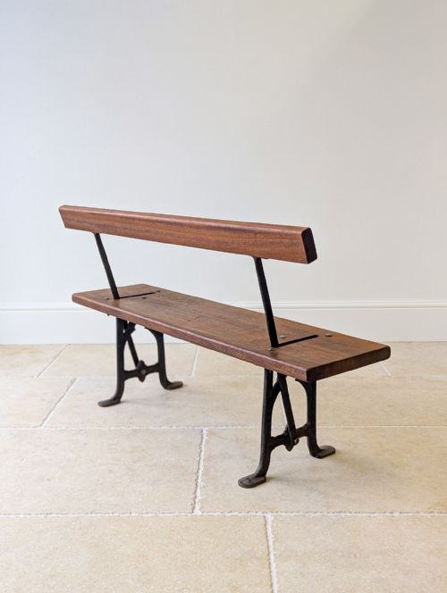 fig 1. Antique Victorian Mahogany & Cast Iron Reversible Tram Bench c.1890