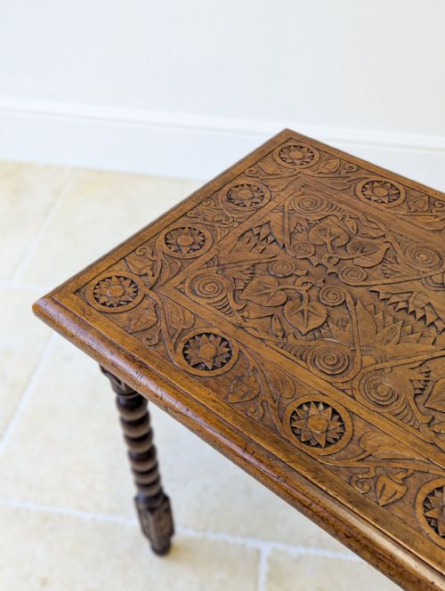 ANTIQUE EDWARDIAN FRUITWOOD CARVED SIDE TABLE C1900 - ADDITIONAL PHOTO 1