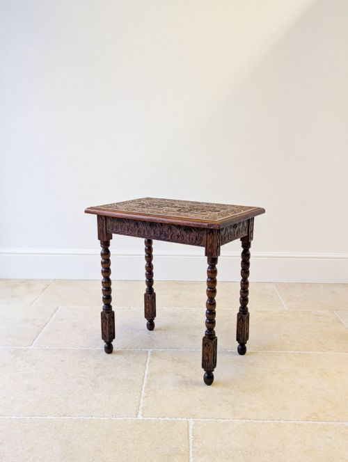 ANTIQUE EDWARDIAN FRUITWOOD CARVED SIDE TABLE C1900 - ADDITIONAL PHOTO 4
