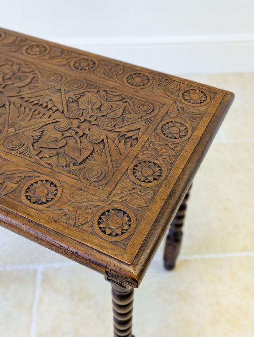 ANTIQUE EDWARDIAN FRUITWOOD CARVED SIDE TABLE C1900 - ADDITIONAL PHOTO 5