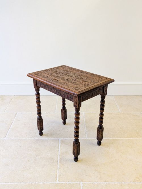 ANTIQUE EDWARDIAN FRUITWOOD CARVED SIDE TABLE C1900 - ADDITIONAL PHOTO 6