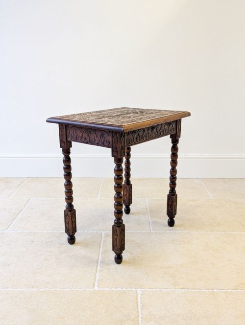 ANTIQUE EDWARDIAN FRUITWOOD CARVED SIDE TABLE C1900 - ADDITIONAL PHOTO 9