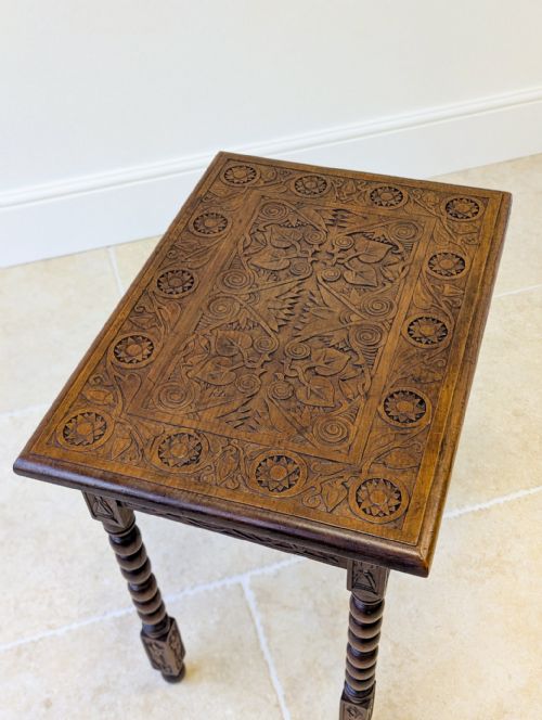 ANTIQUE EDWARDIAN FRUITWOOD CARVED SIDE TABLE C1900 - ADDITIONAL PHOTO 12