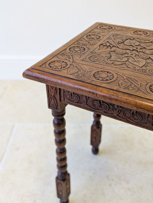 ANTIQUE EDWARDIAN FRUITWOOD CARVED SIDE TABLE C1900 - ADDITIONAL PHOTO 14
