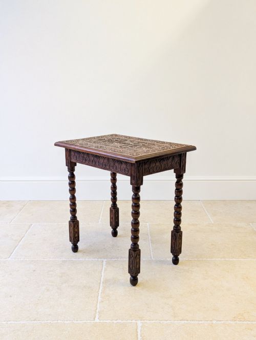 ANTIQUE EDWARDIAN FRUITWOOD CARVED SIDE TABLE C1900
