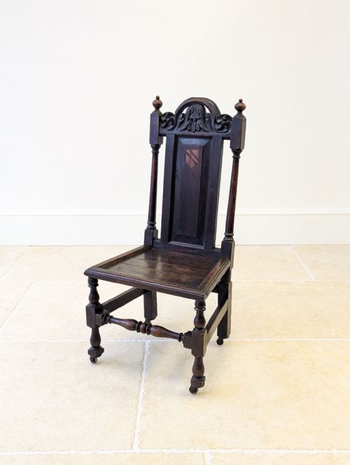 ANTIQUE LATE VICTORIAN JACOBEAN REVIVAL OAK HALL CHAIR C1890