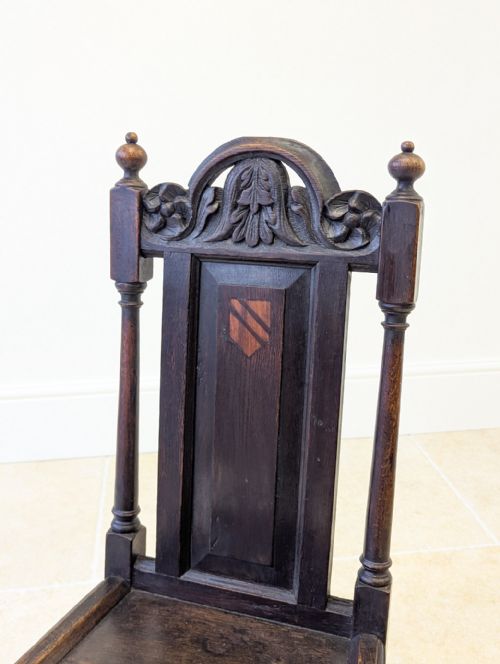 ANTIQUE LATE VICTORIAN JACOBEAN REVIVAL OAK HALL CHAIR C1890 - ADDITIONAL PHOTO 2