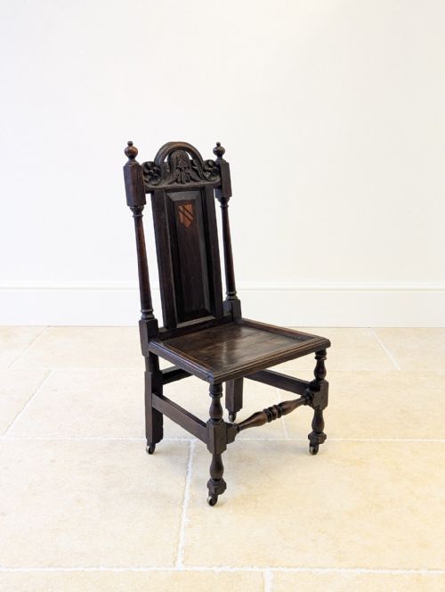 ANTIQUE LATE VICTORIAN JACOBEAN REVIVAL OAK HALL CHAIR C1890 - ADDITIONAL PHOTO 5