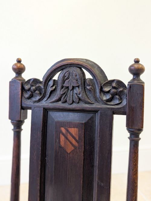ANTIQUE LATE VICTORIAN JACOBEAN REVIVAL OAK HALL CHAIR C1890 - ADDITIONAL PHOTO 10