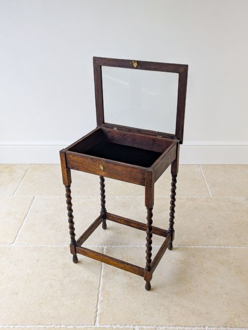 ANTIQUE OAK BIJOUTERIE TABLE C1920 - ADDITIONAL PHOTO 11