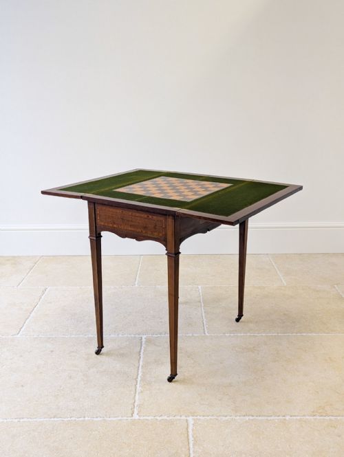 ANTIQUE EDWARDIAN MAHOGANY CHESS CARD GAMES TABLE C1910