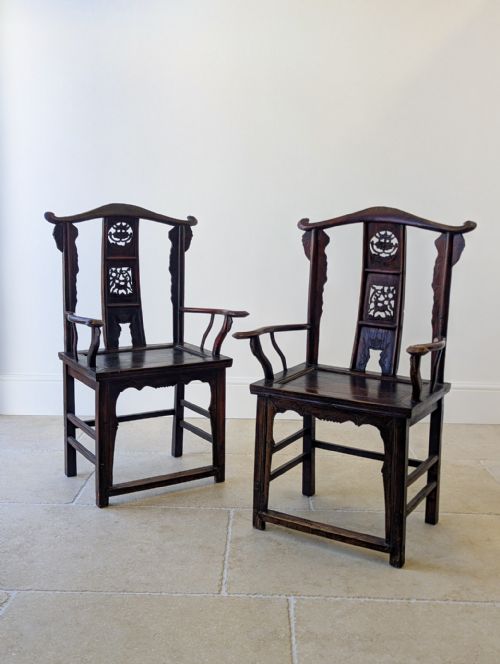 Antique Late Qing Dynasty Pair of Yoke-back Armchairs C.1890