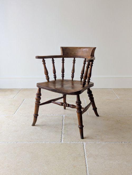 Antique Late Victorian Elm & Beech Captain's Desk Chair C.1880