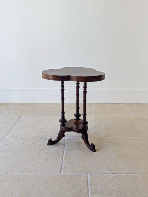 Antique Victorian Burr Walnut Trefoil Occasional Table C.1860