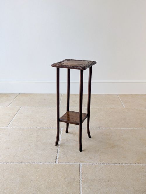 Antique Edwardian Arts & Crafts Oak Two-tier Plant Stand C.1905