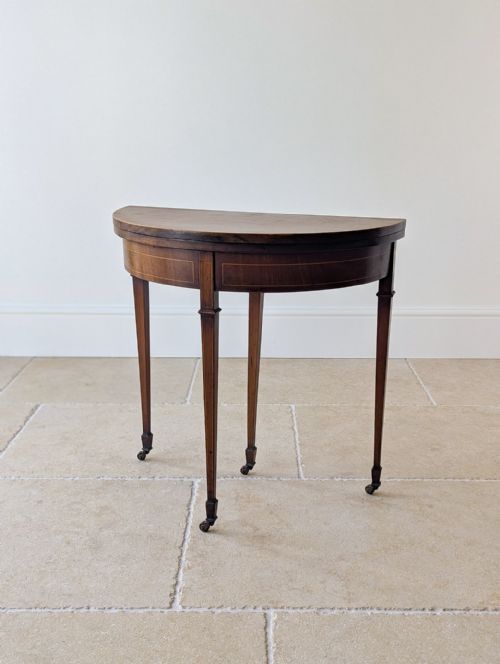 Antique Edwardian Mahogany Demilune Fold-over Card Table C.1905